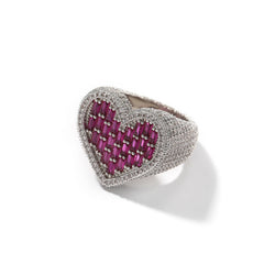 Hip-hop T-square heart-shaped zircon ring