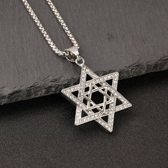 star of david necklace diamond-studded double-layer necklace