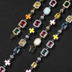 Hip-hop diamond multi-colored gemstone necklace