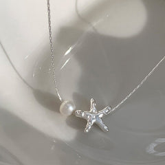 Small starfish necklace pearl necklace