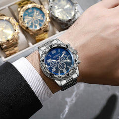 Men's Fake Three-Eye Casual Steel Band Watches