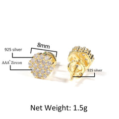 Hip Hop diamond-encrusted 925 silver stud earrings