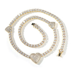 diamond tennis necklace Love heart chain