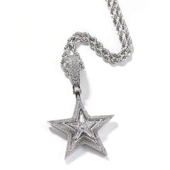 Hip-hop diamond-studded rotating five-pointed star necklace