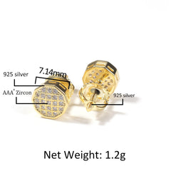Hip Hop diamond-encrusted 925 silver stud earrings