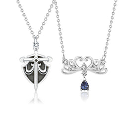 Vintage s925 Sterling Silver matching Necklace Princess and Knight Couple Necklace Valentine's Day Gift