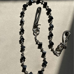 Black smudged dark style pure handmade design trouser chain