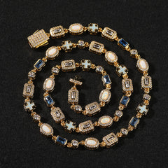 6mm blue colored gemstone bracelet with diamonds