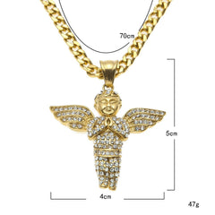 Hip Hop Winged Angel Pendant Necklace