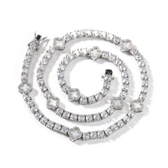 Hip-hop four-leaf clover diamond tennis chain necklace bracelet
