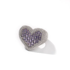 Hip-hop T-square heart-shaped zircon ring