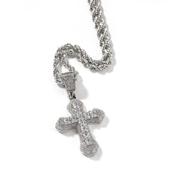 Blue Zircon Cross Hip-hop Necklace