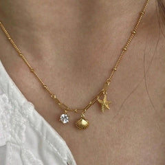 Small starfish shell zircon necklace