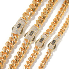 Hip-hop diamond-encrusted clasp smooth Cuban chain