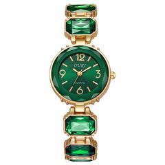 Women’s Gold Bracelet Quartz Watch with Black Crystal Dial