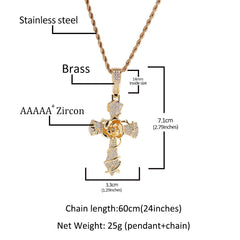 Hip-hop rose cross necklace with 5A zircon inlay