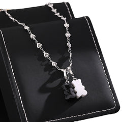 Black and white love bear necklace