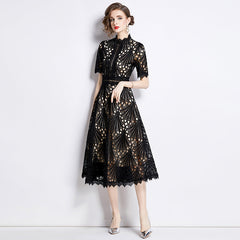 French lace round neck dress