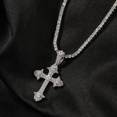 Hip-Hop Diamond-Encrusted Zircon Cross Necklace