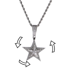 Hip-hop diamond-studded rotating five-pointed star necklace