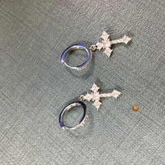 Hip-hop cubic zirconia cross earrings