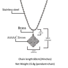Full-diamond zircon four-leaf clover necklace