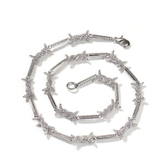 Hiphop zircon-encrusted barbed wire necklace