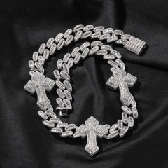 mens gold cross cuban link chain necklace
