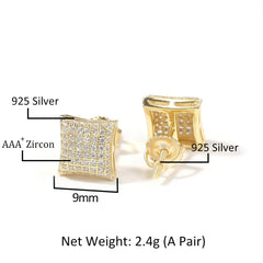 Hip Hop diamond-encrusted 925 silver stud earrings