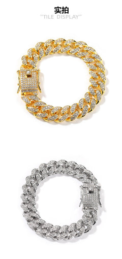 Hip-Hop 12mm Diamond-Encrusted Cuban Chain Bracelet