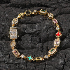 Hip-Hop Diamond-Encrusted 6mm Colored Gemstone Bracelet