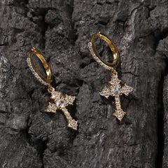 Hip-hop cubic zirconia cross earrings