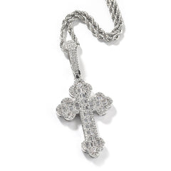 Hip-hop large diamond-encrusted cloud cross pendant