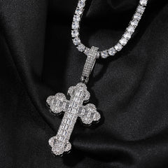 Hip-hop large diamond-encrusted cloud cross pendant