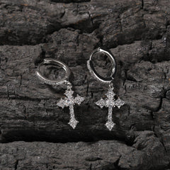 Hip-hop cubic zirconia cross earrings