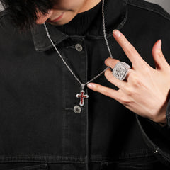 Blue Zircon Cross Hip-hop Necklace