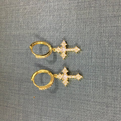 Hip-hop cubic zirconia cross earrings