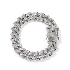 Hip-Hop 12mm Diamond-Encrusted Cuban Chain Bracelet