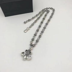 Retro personalized anchor scout flower pendant cross chain necklace