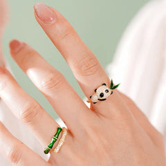 Cute panda bamboo ring girlfriends gift