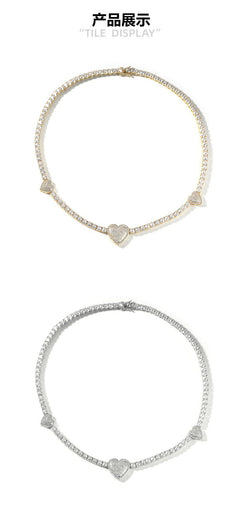 diamond tennis necklace Love heart chain