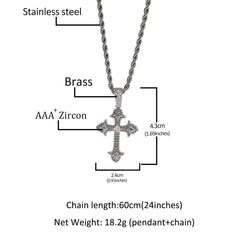 Hip-Hop Diamond-Encrusted Zircon Cross Necklace