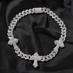 mens gold cross cuban link chain necklace