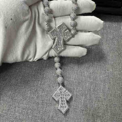 moissanite chain round bead cross necklace