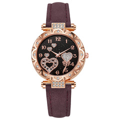Simple leather strap quartz watch for students