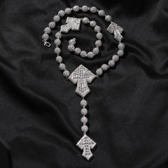 moissanite chain round bead cross necklace
