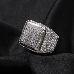 Hip-hop large square ring with zircon