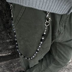 Black smudged dark style pure handmade design trouser chain