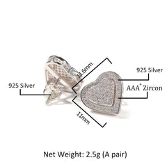 Hip Hop diamond-encrusted 925 silver stud earrings
