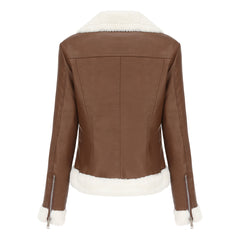Autumn and winter fleece leather women's warm long-sleeved lapel coat jacket
